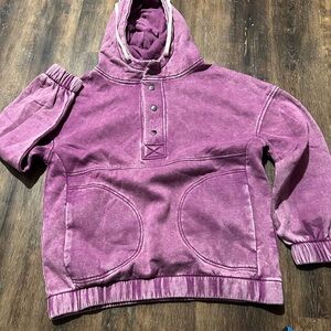 Zenana Purple Hooded Sweatshirt with Snap Buttons
